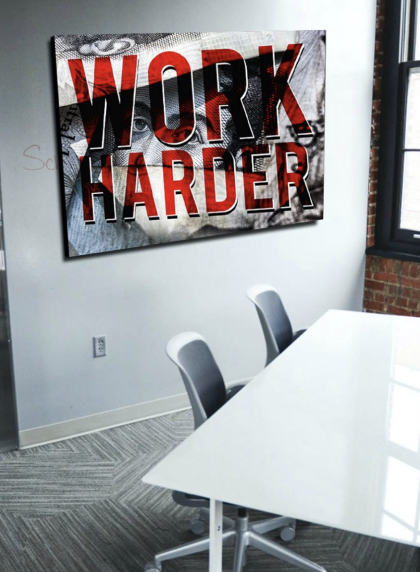 Exclusive Business Wall Art: Red 'Work Harder' Version with Wood Frame, Ready to Hang - Buy 2 Save 20%