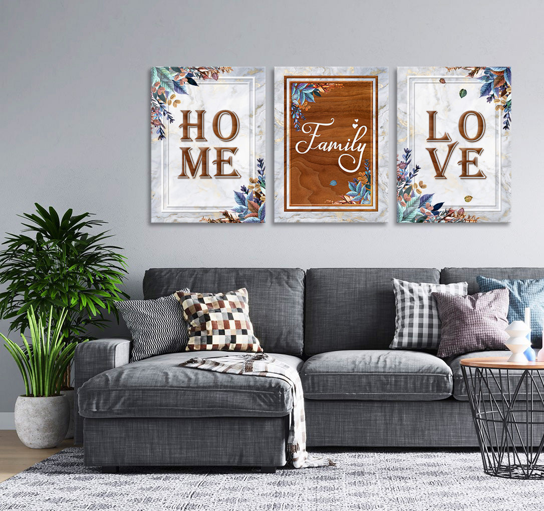High - Quality Wood - Framed Home Family Love Wall Art Set of 3, Ready To Hang