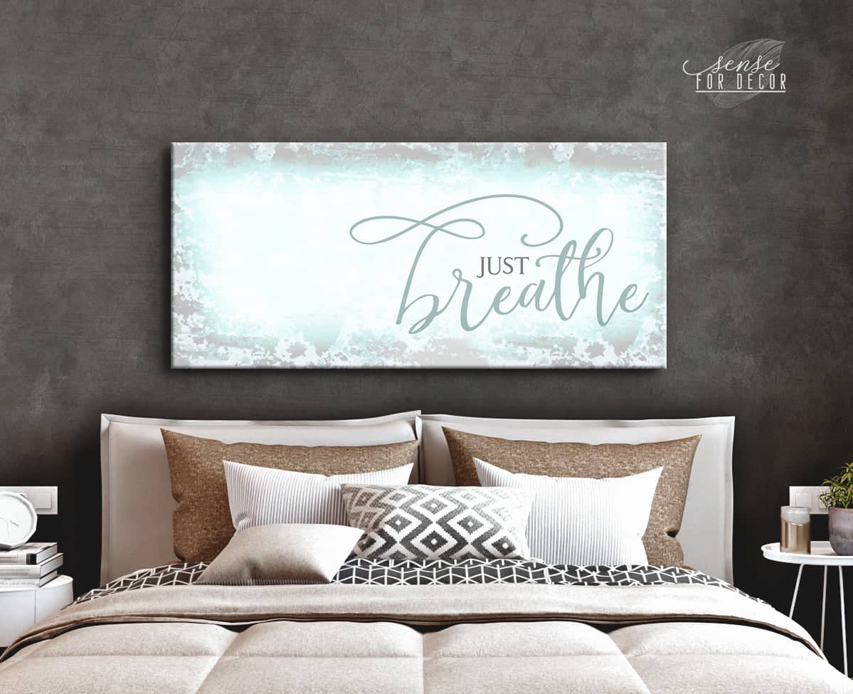 Ready-To-Hang Bedroom Wall Art: Just Breathe V19 with Wood Frame