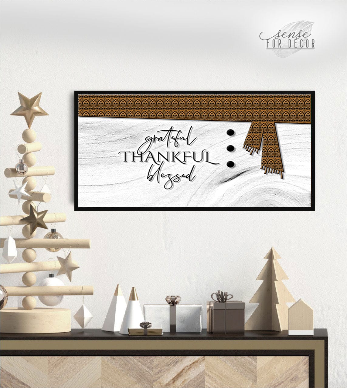 Exclusive Christian Wall Art: Grateful Thankful Blessed V16 - Wood Frame, Ready to Hang