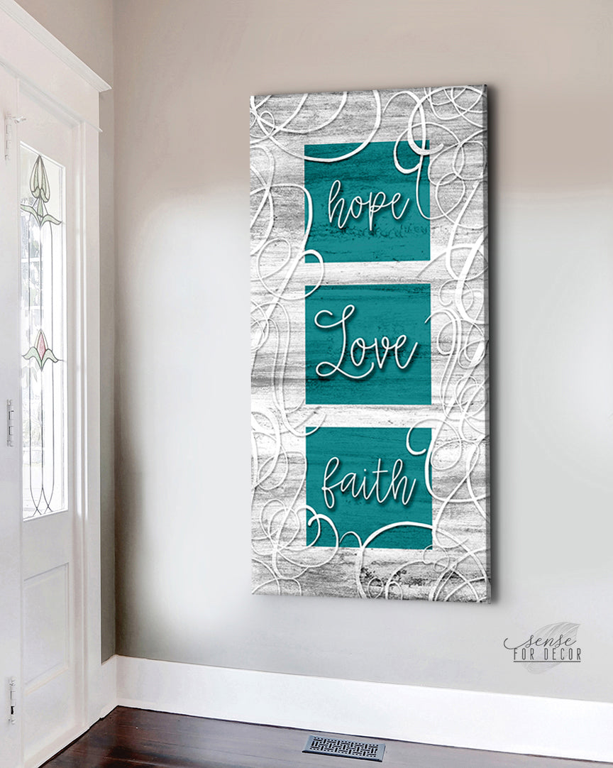 Exclusive Christian Wall Art: Hope Love Faith V4 with Wood Frame, Ready to Hang - Buy 2 Save 20%