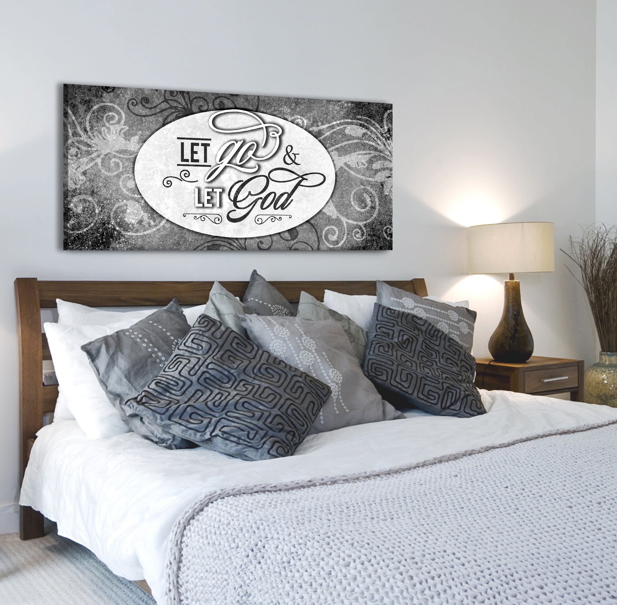 Exclusive Christian Wall Art: Let Go and Let God V2 with Wood Frame, Ready to Hang - Buy 2 Save 20%