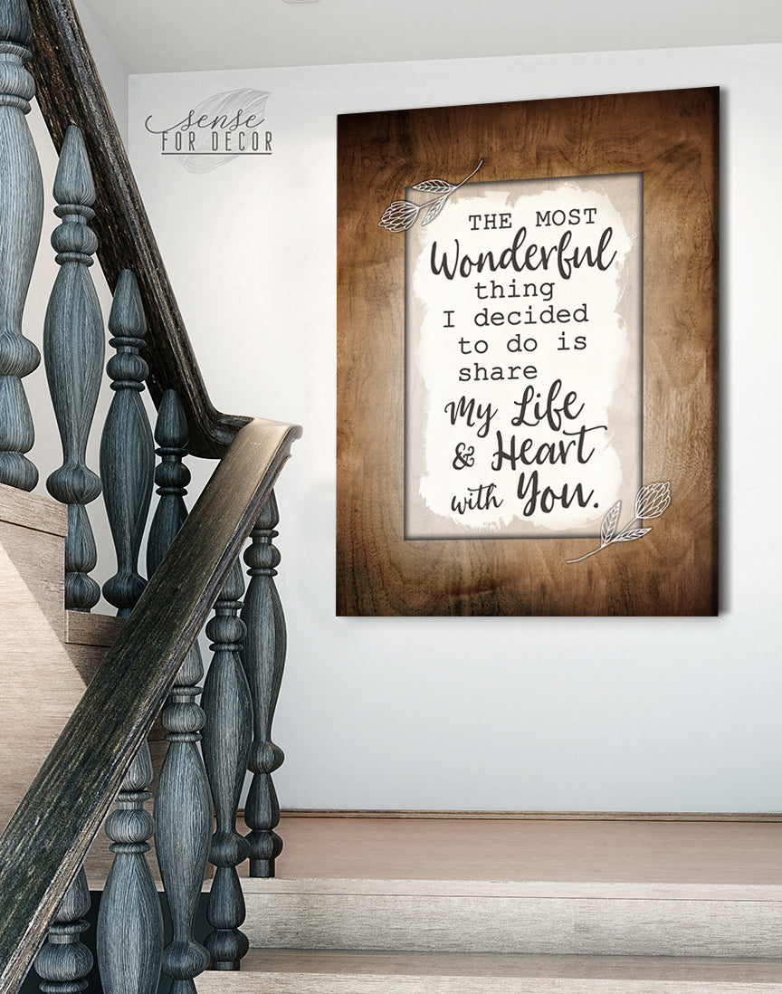 Hot Deal! Couples Wall Art - 'The Most Wonderful Thing I Decided V4' with Wood Frame, Ready to Hang