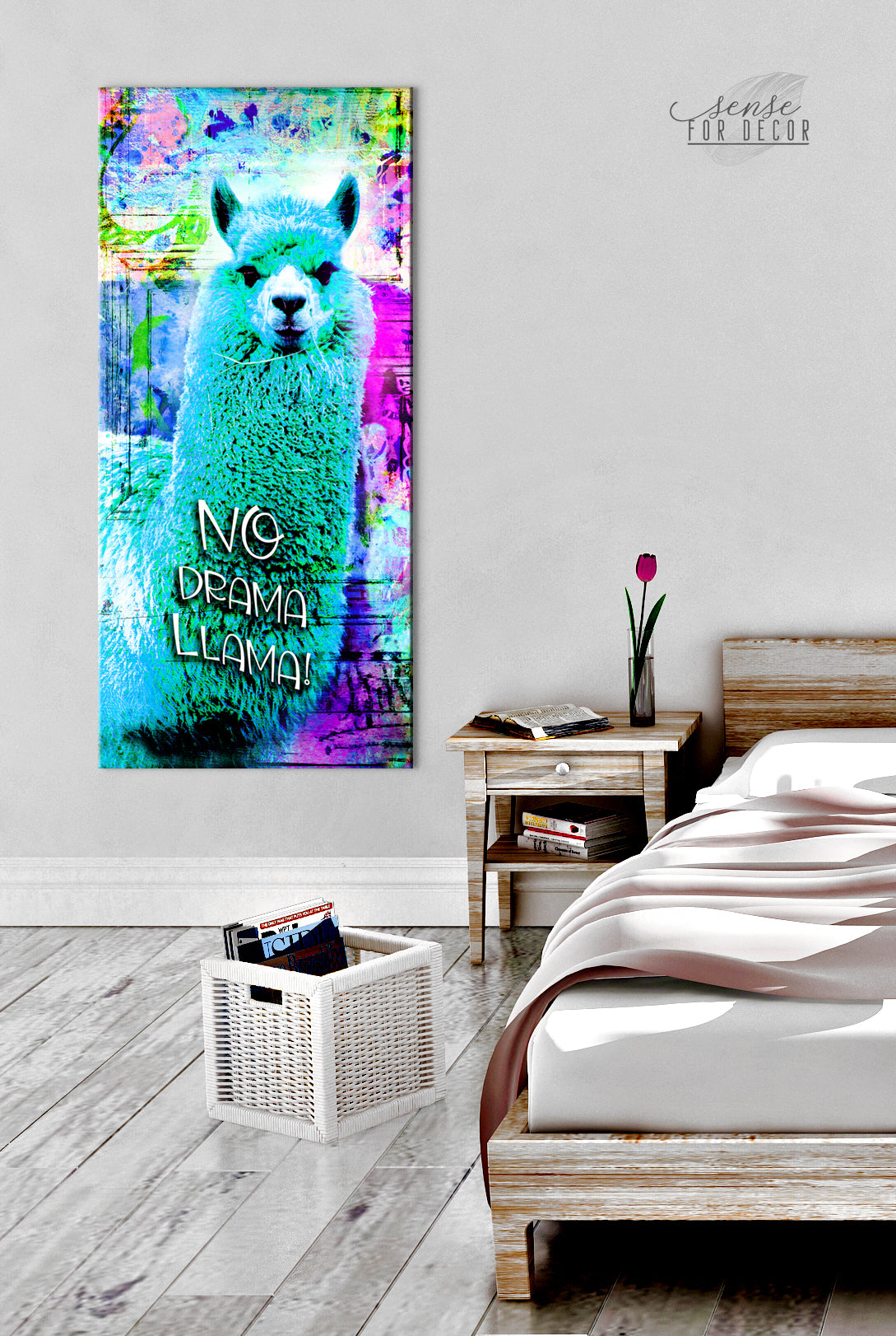 Hot! Teen No Drama Llama Wood Frame Wall Art, Ready To Hang