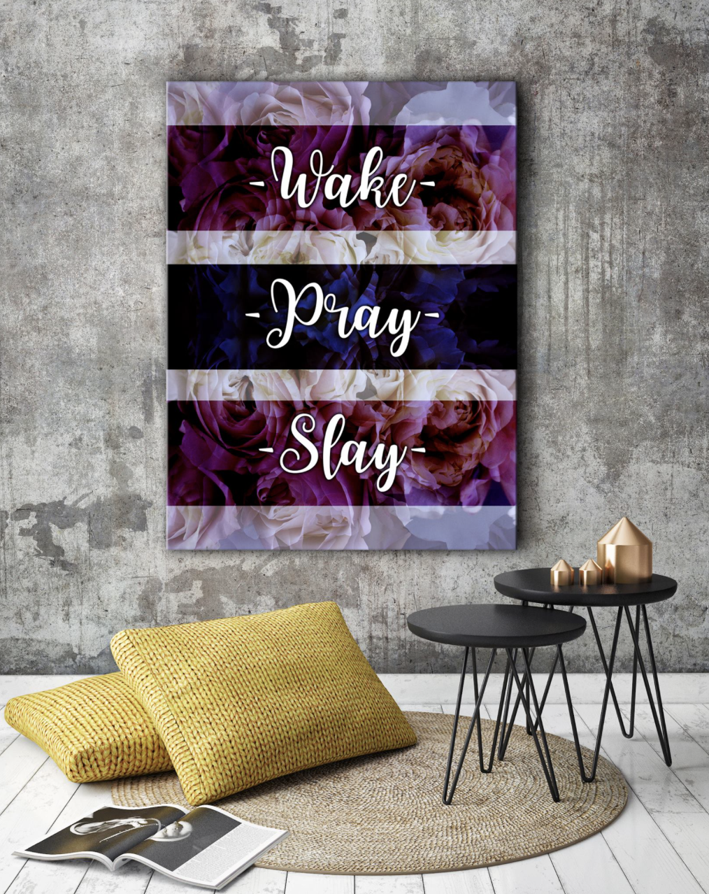 Hot Deal! Wake Pray Slay Canvas Wall Art with Wood Frame, Ready to Hang for Your Home