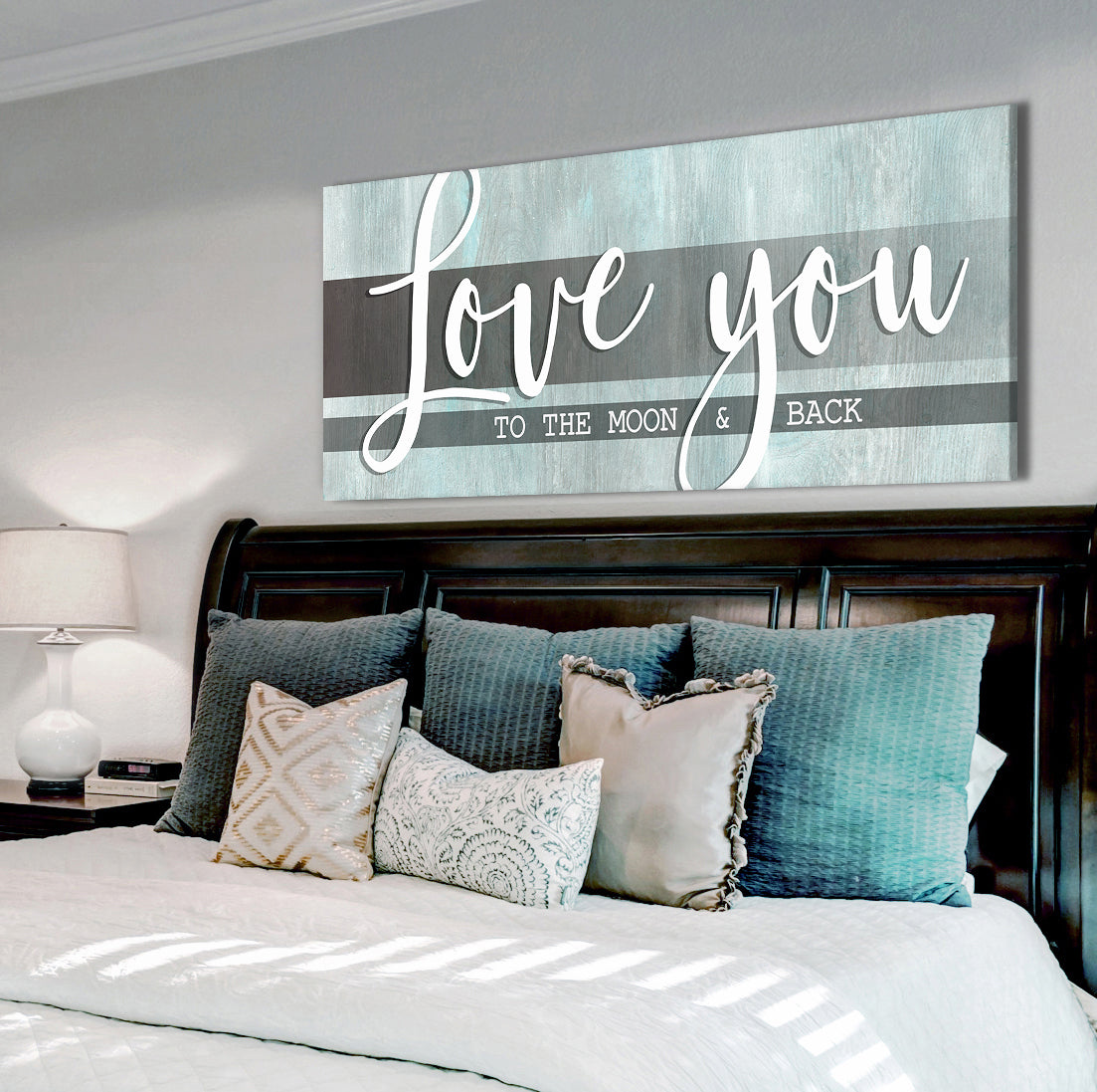 High - Quality Wood - Framed Couples Wall Art: I Love You To The Moon And Back V4 (Ready To Hang)