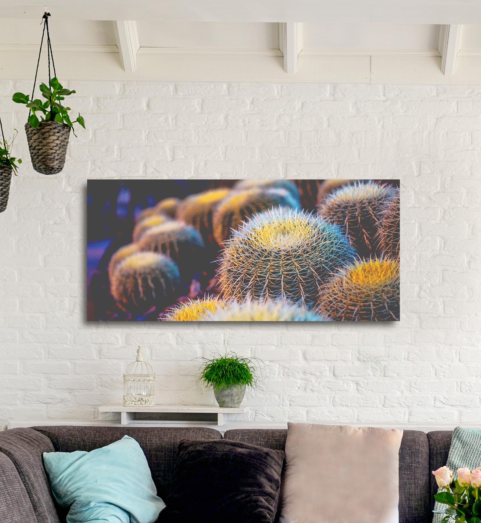Ready-to-Hang Gold Fuzzy Cactus Plant Wall Art with Wood Frame