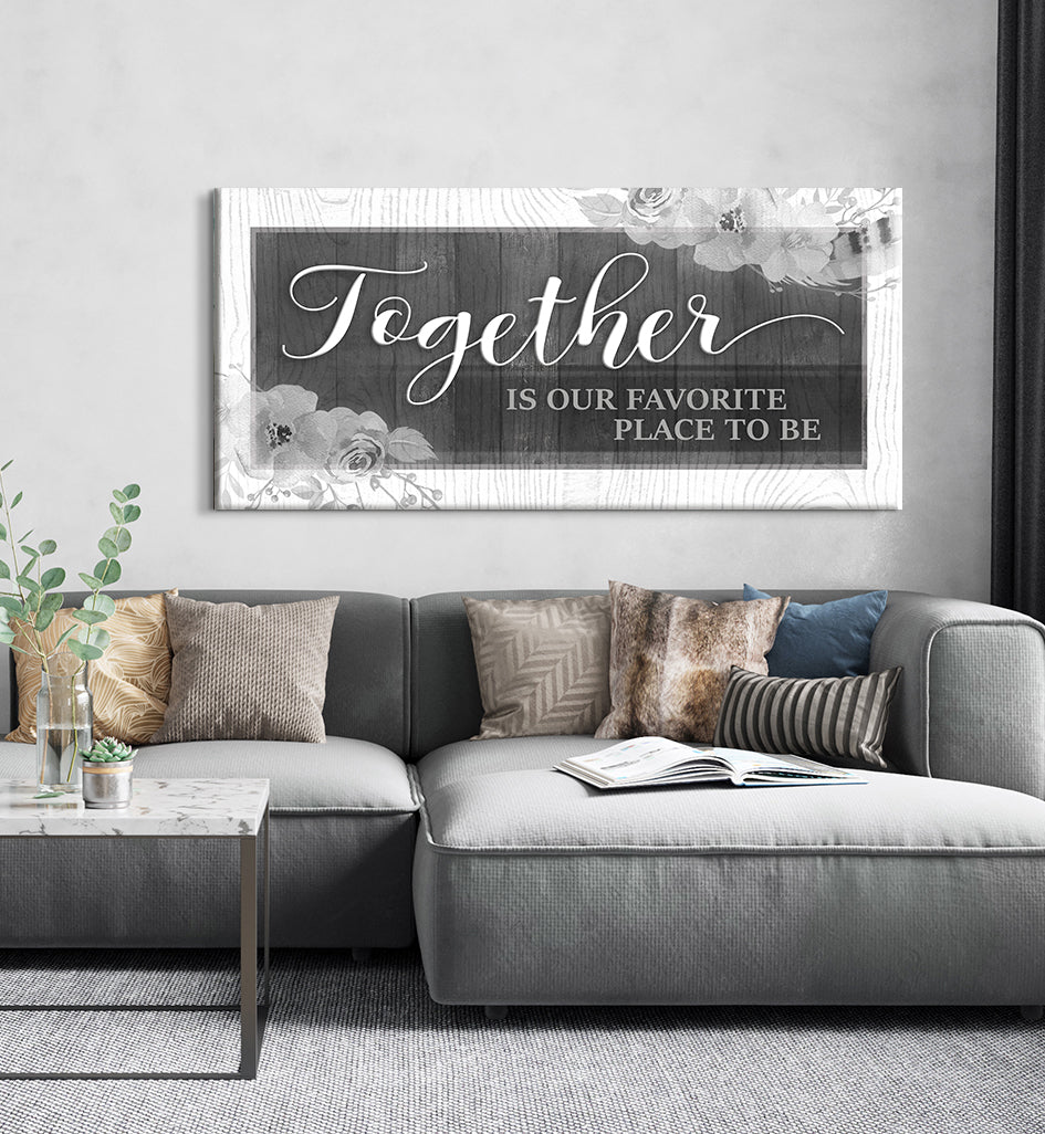 High - Quality Couples Wall Art 'Together is Our Favorite Place' V6 with Wood Frame, Ready to Hang