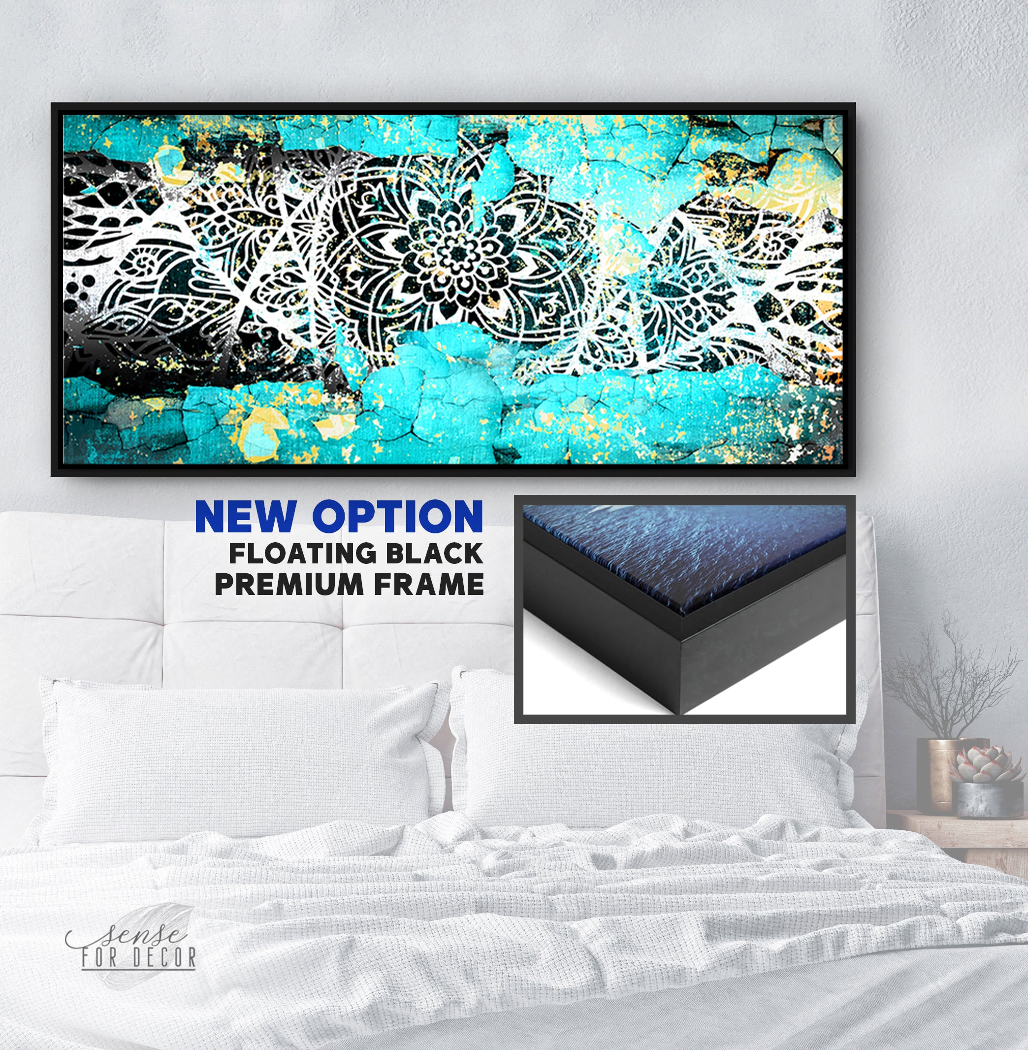 High - quality Boho Crackle Mandala Wall Art with Wood Frame, Ready to Hang