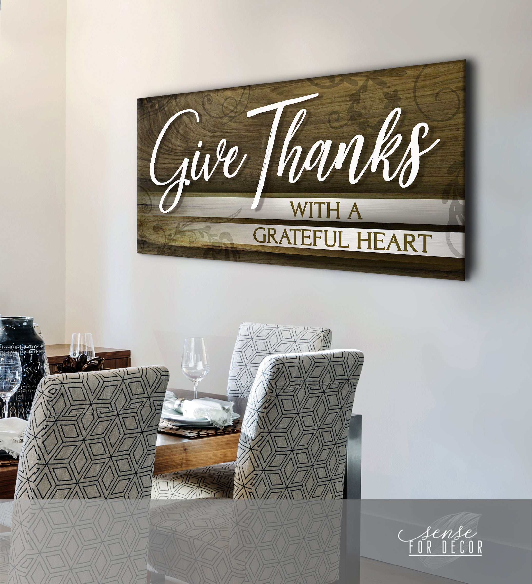 Ready-to-Hang Wood Frame Christian Wall Art: Give Thanks with a Grateful Heart V3