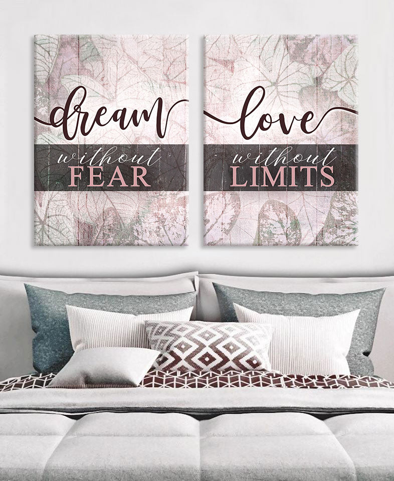 Ready-to-Hang Wood Frame Set of 2: Dream Fearlessly, Love Boundlessly Home Wall Art