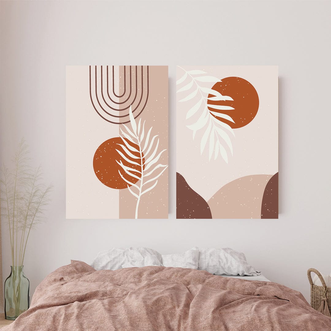 Exclusive Boho Leaf Peach Wall Art Set of 2 with Wood Frames, Ready to Hang - Buy 2 Save 20%