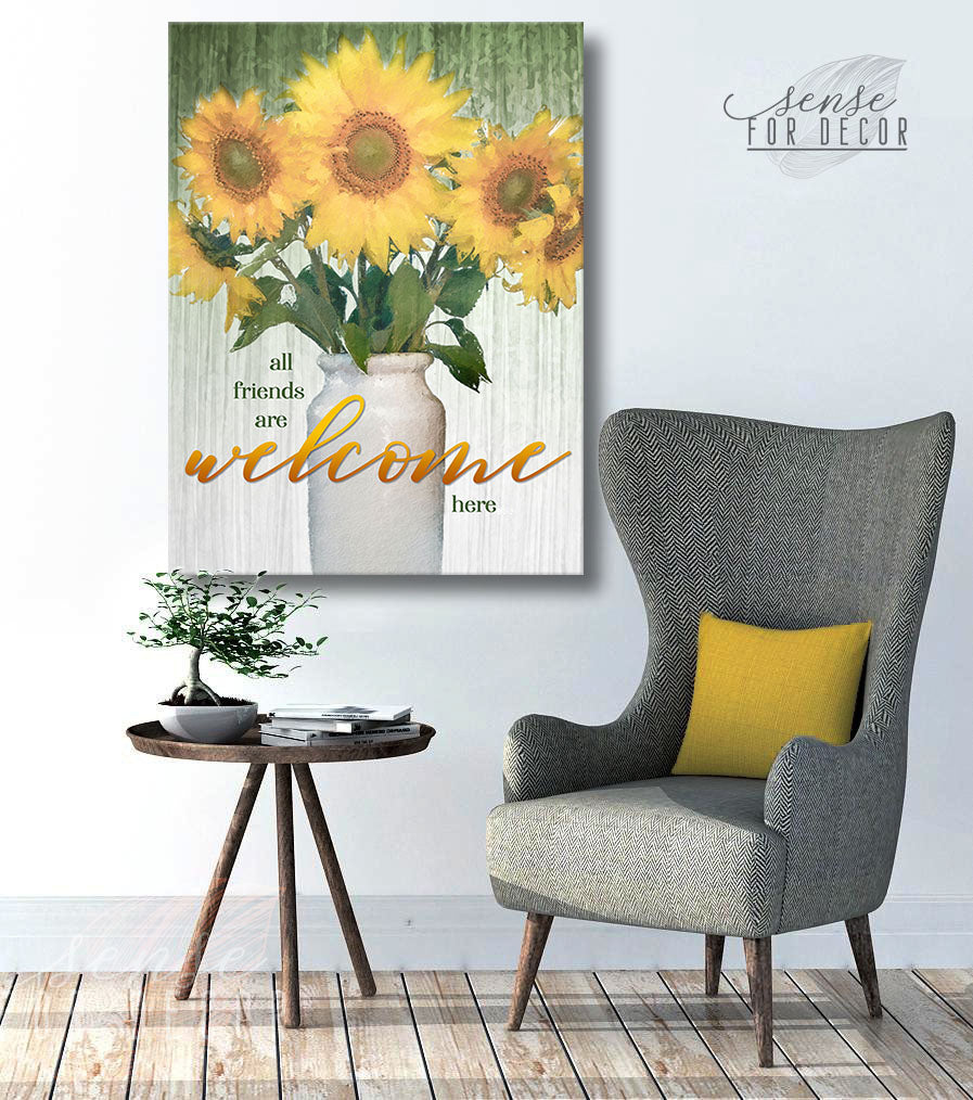 Hot Deal! All Friends Are Welcome Here Home Wall Art with Wood Frame, Ready to Hang