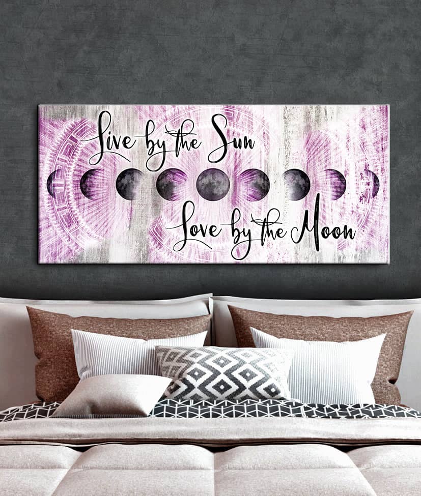 Ready - to - Hang Wood - Framed Bedroom Wall Art: Love by Moon, Live by Sun V2
