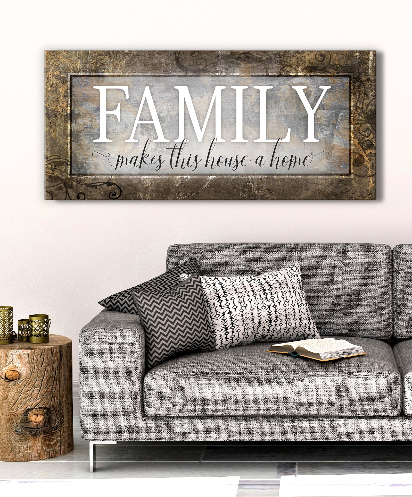 High - Quality Wood - Framed Family Wall Art: Family Turns House into Home, Ready to Hang