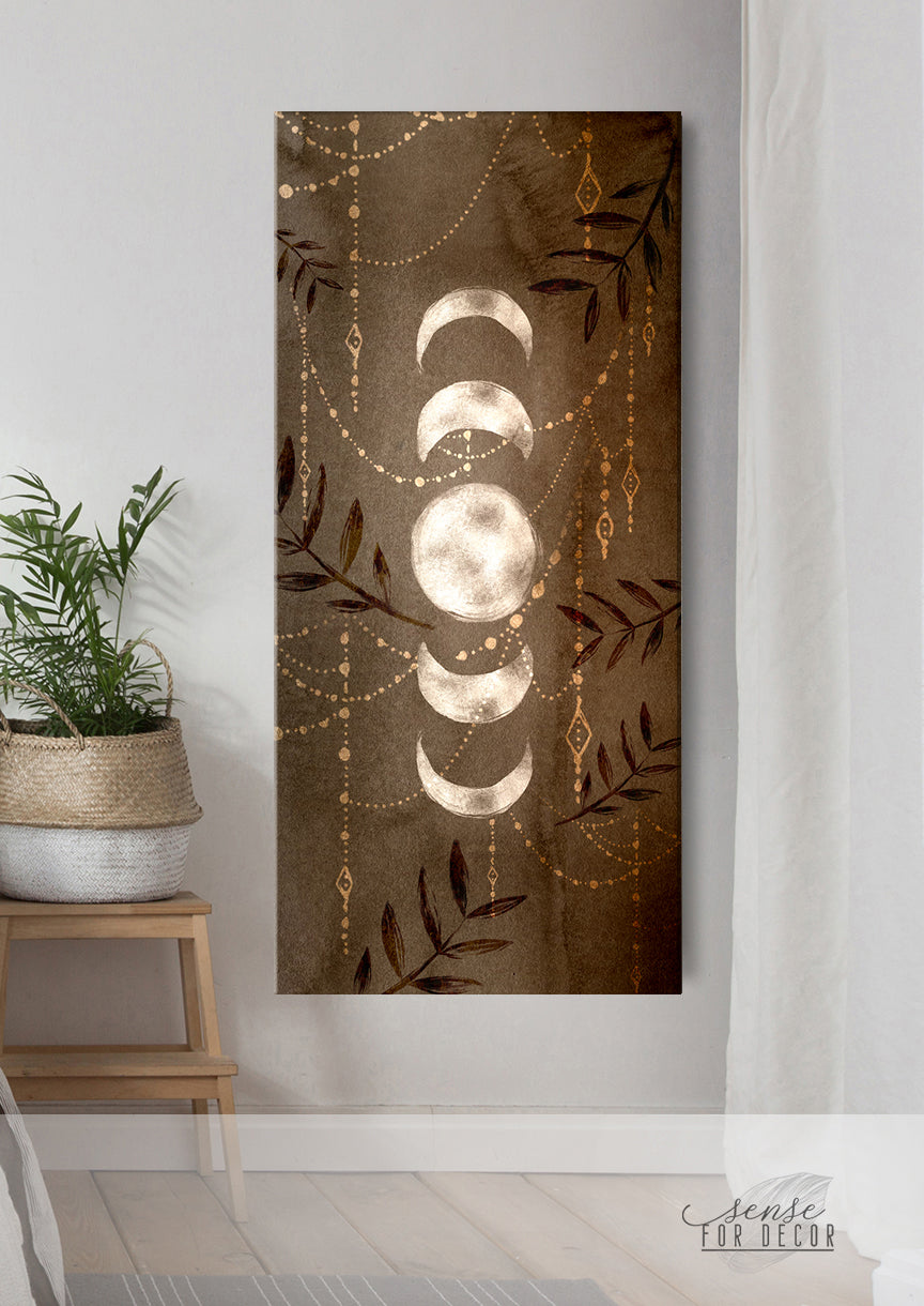Hot! Boho Moon Phases Wall Art V3 with Wood Frame, Ready to Hang