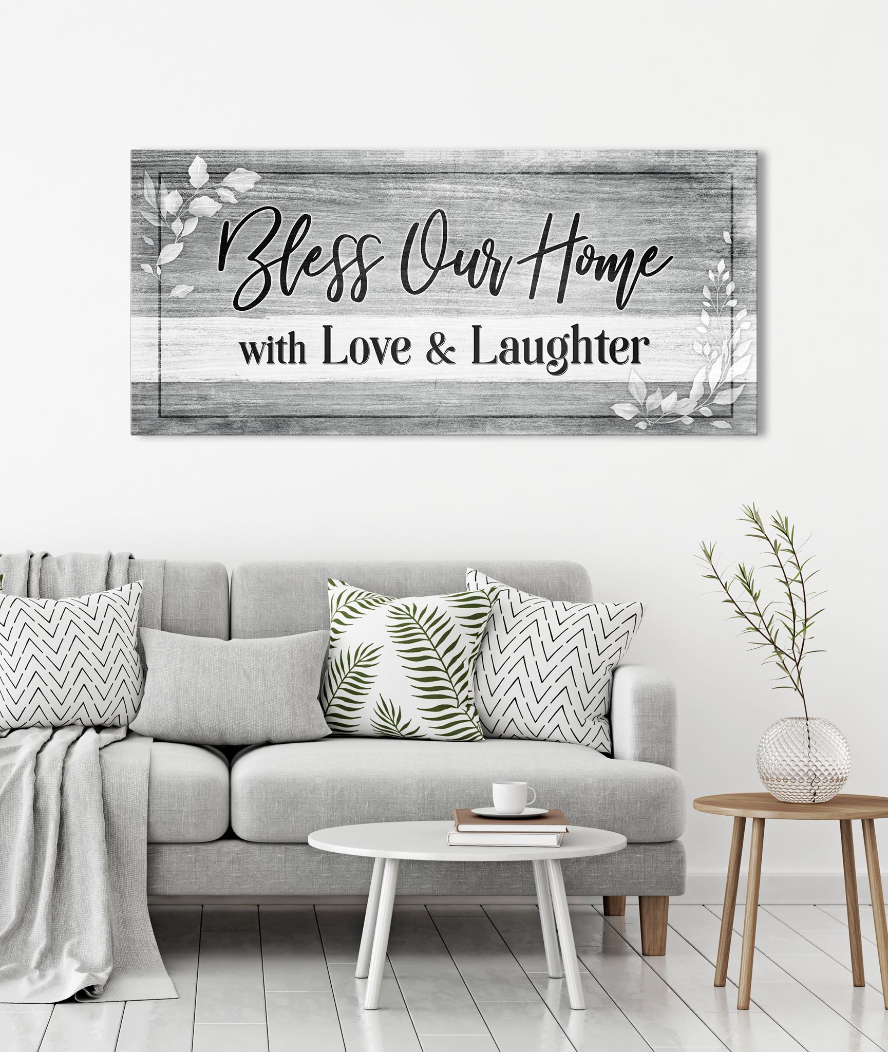 Exclusive Christian Wall Art - Bless Our Home Love Laughter V5 with Wood Frame, Ready to Hang, Buy 2 Save 20%