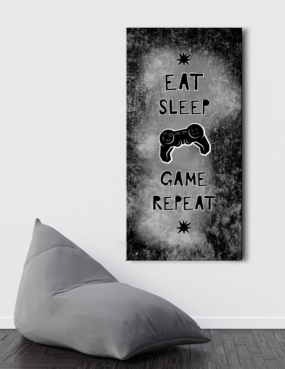 High - Quality Wood - Framed Game Room Wall Art: Eat, Sleep, Game, Repeat (Ready To Hang)