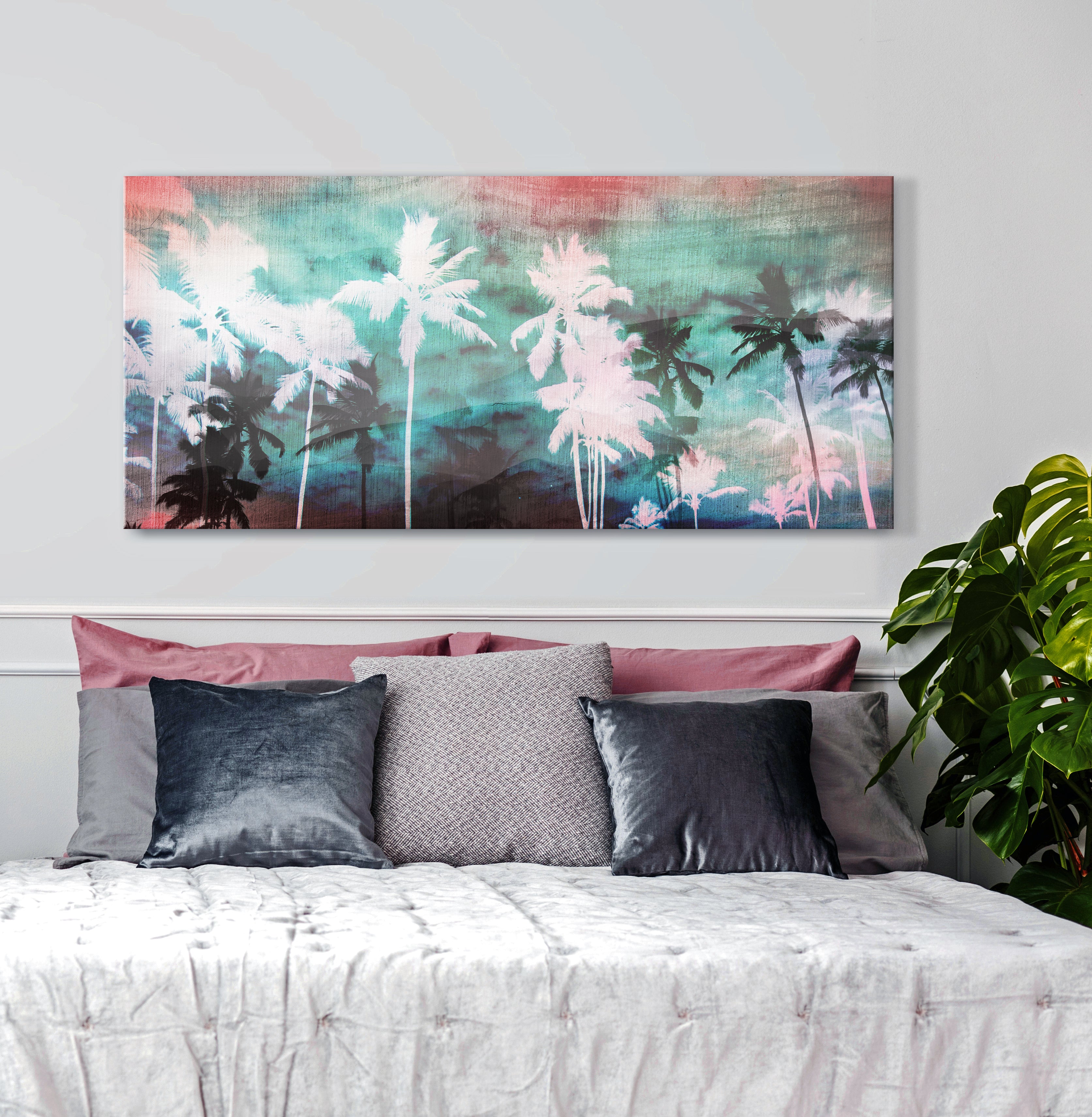 Ready-To-Hang Tropical Pastel Palm Wood Frame Home Wall Art