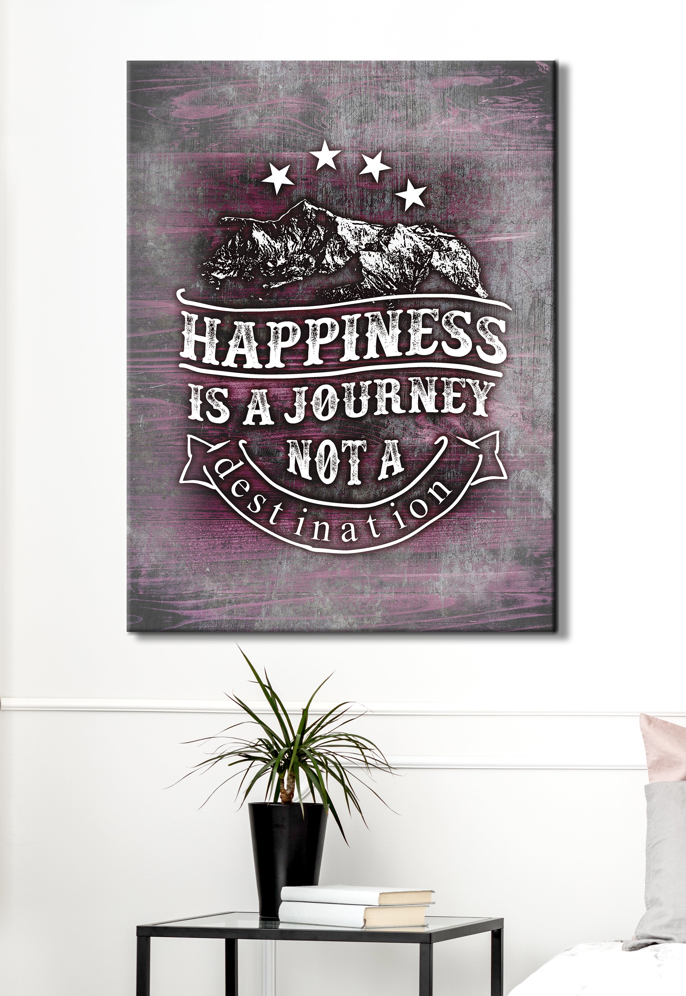 High - Quality Vintage Style 'Happiness Is A Journey' Art with Wood Frame, Ready to Hang