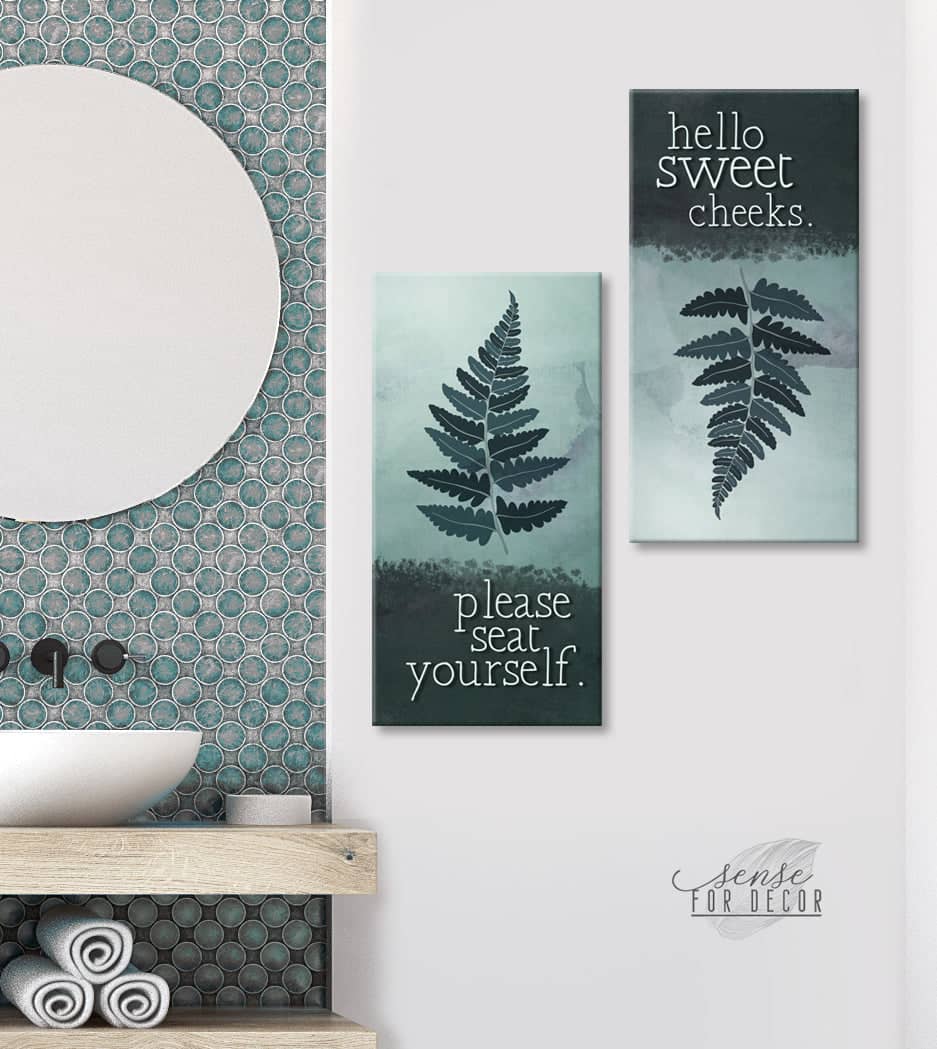 Set of 2 High - Quality Wood - Framed Bathroom Wall Art: 'Hello Sweet Cheeks Please Seat Yourself' Ready to Hang