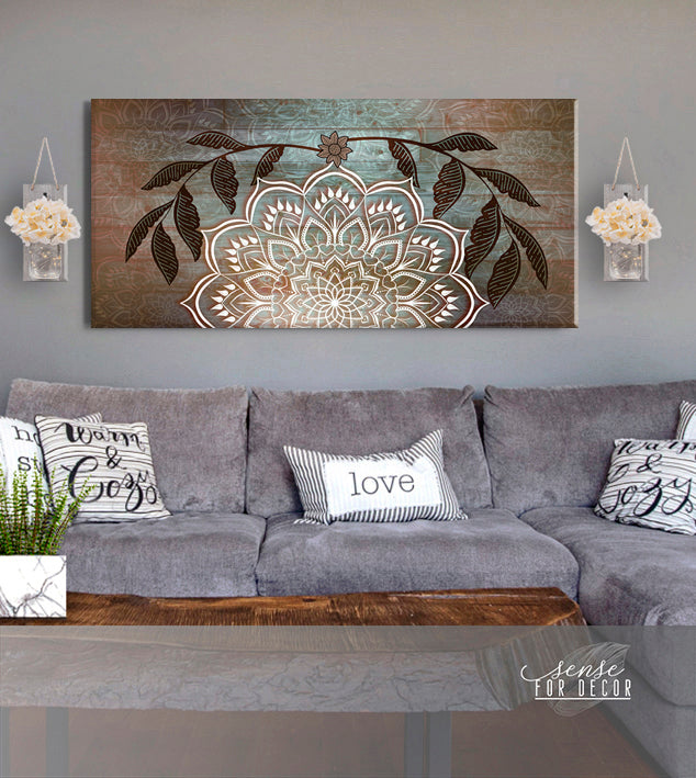 Ready-to-Hang Boho Mandala Wall Art V2 with Wood Frame for Home Decor