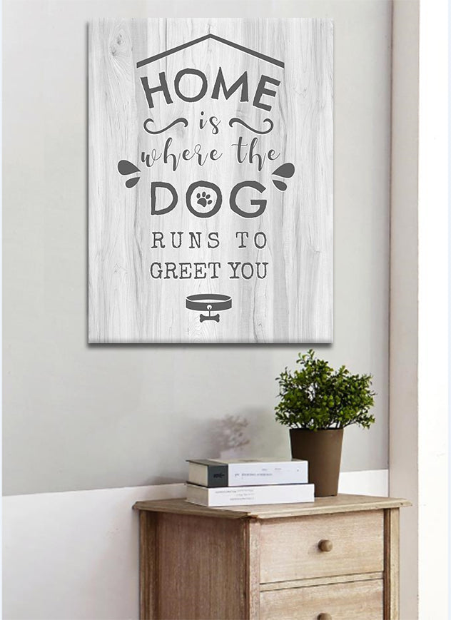Exclusive Pet Wall Art - 'Home Is Where The Dog Runs To Greet You' with Wood Frame, Ready To Hang
