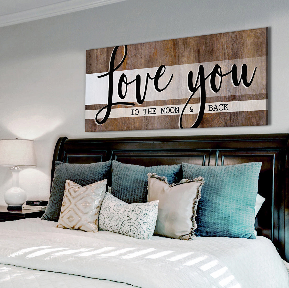 High - Quality Wood - Framed Couples Wall Art: I Love You To The Moon And Back V4 (Ready To Hang)