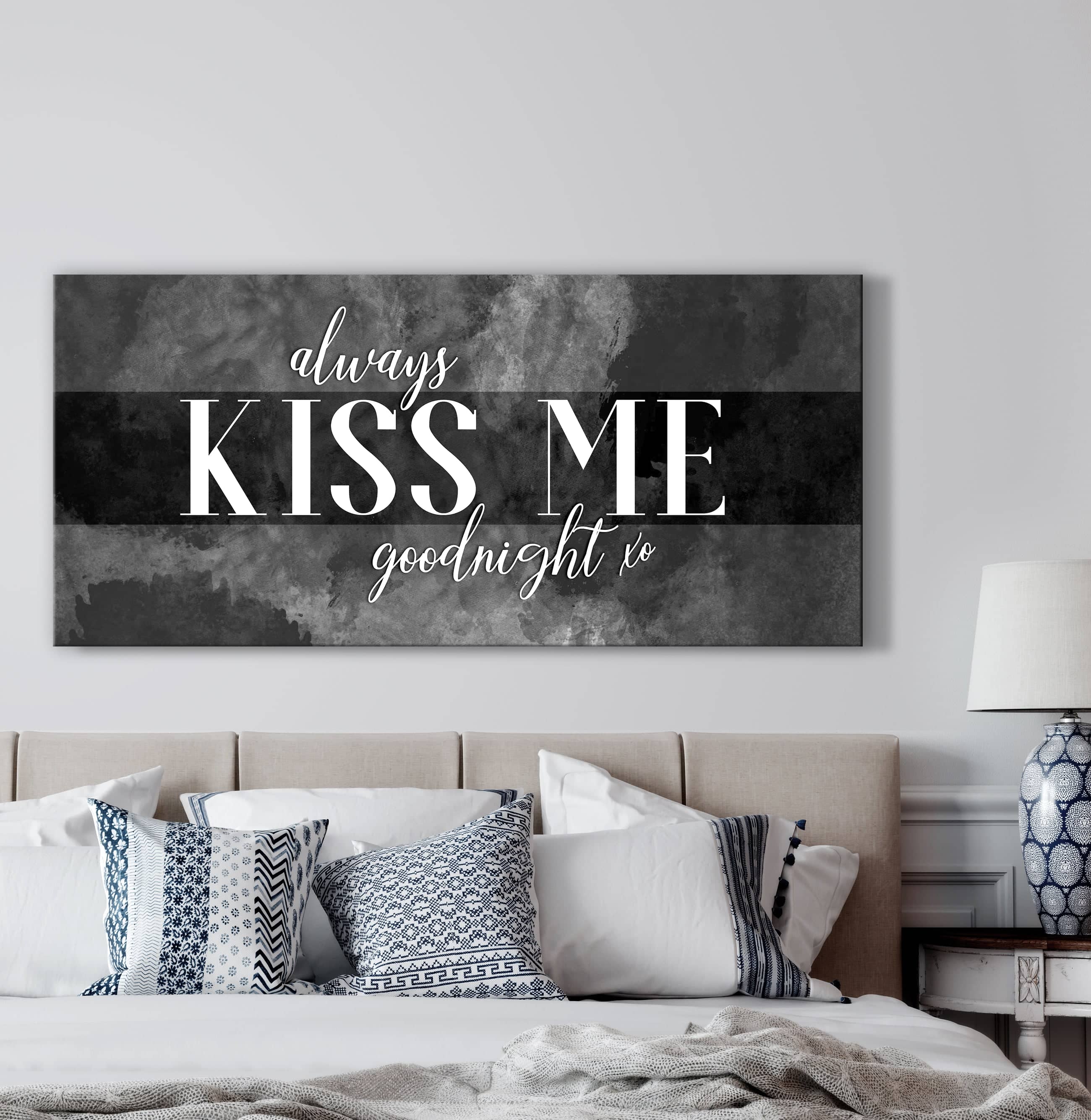 Hot Deal! Bedroom Wall Art - 'Always Kiss Me Goodnight V6' Wood Frame, Ready To Hang