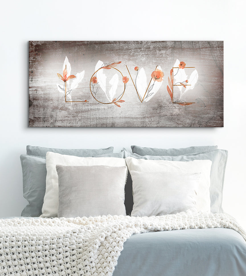 Limited-Time Offer! High-Quality Couples Wall Art - Love Word Flowers in Wood Frame, Ready to Hang