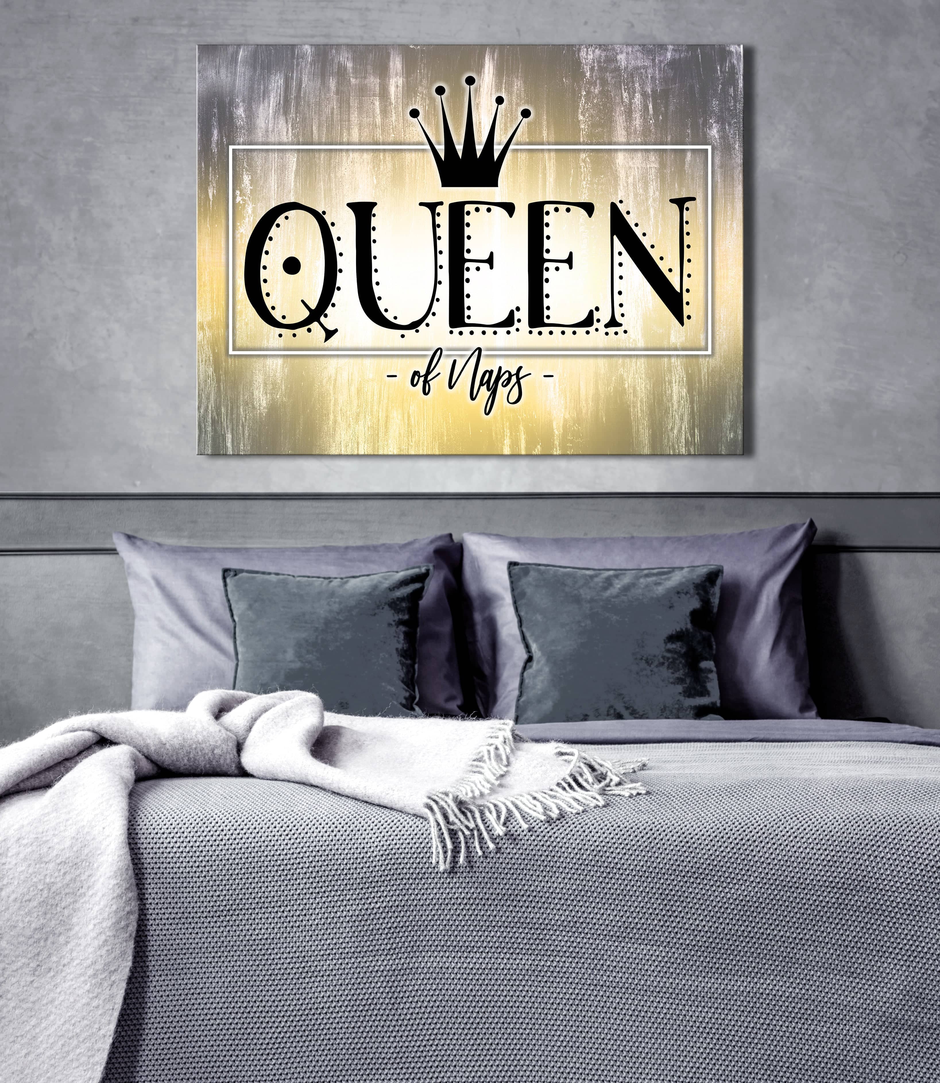 Hot Deal! Queen Of Naps Bedroom Wall Art with Wood Frame, Ready to Hang
