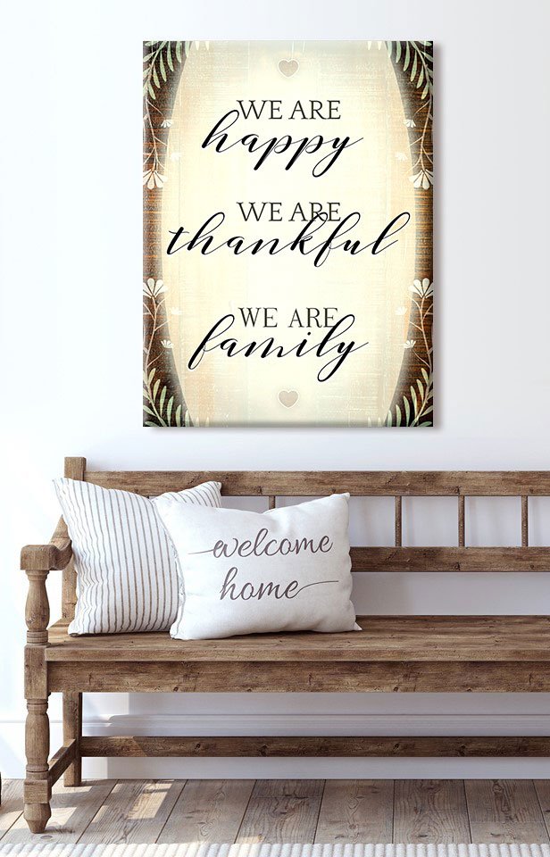 Hot Deal! Family Wall Art - 'We Are Happy We Are Thankful V2' with Wood Frame, Ready to Hang