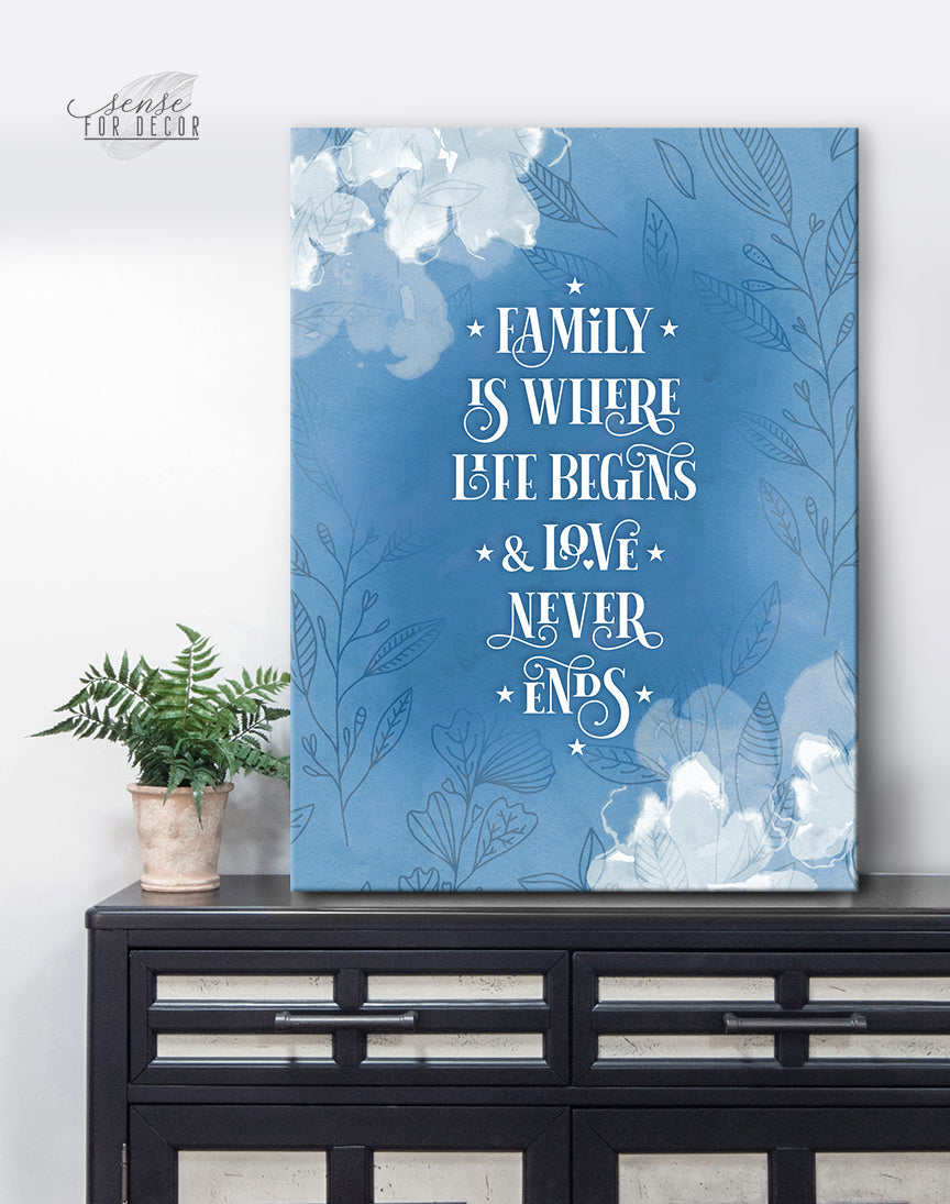 High - Quality Wood - Framed Family Wall Art: Life Starts at Family V11 (Ready To Hang)