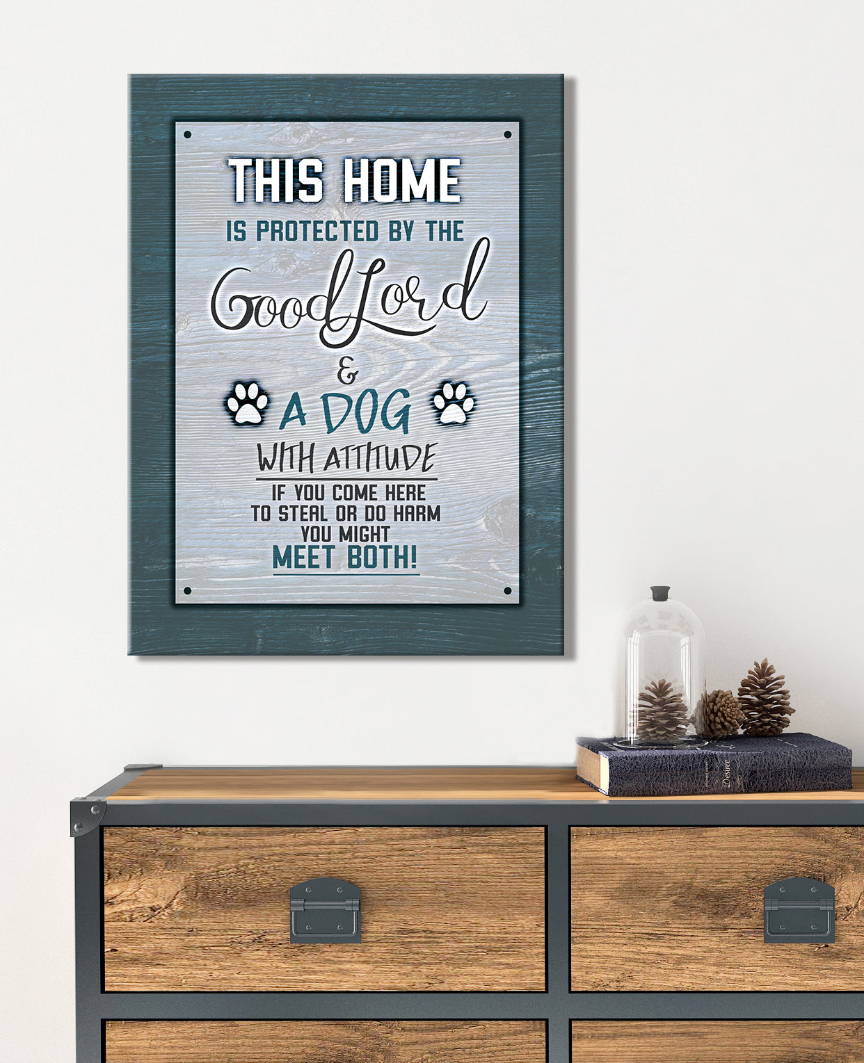 Exclusive Pet Wall Art: 'This Home Is Protected Dog' with Wood Frame, Ready to Hang - Buy 2 Save 20%