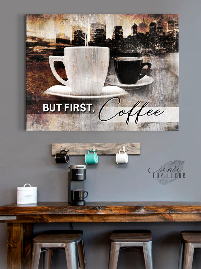 High - Quality Wood - Framed 'But First Coffee' Wall Art, Ready To Hang