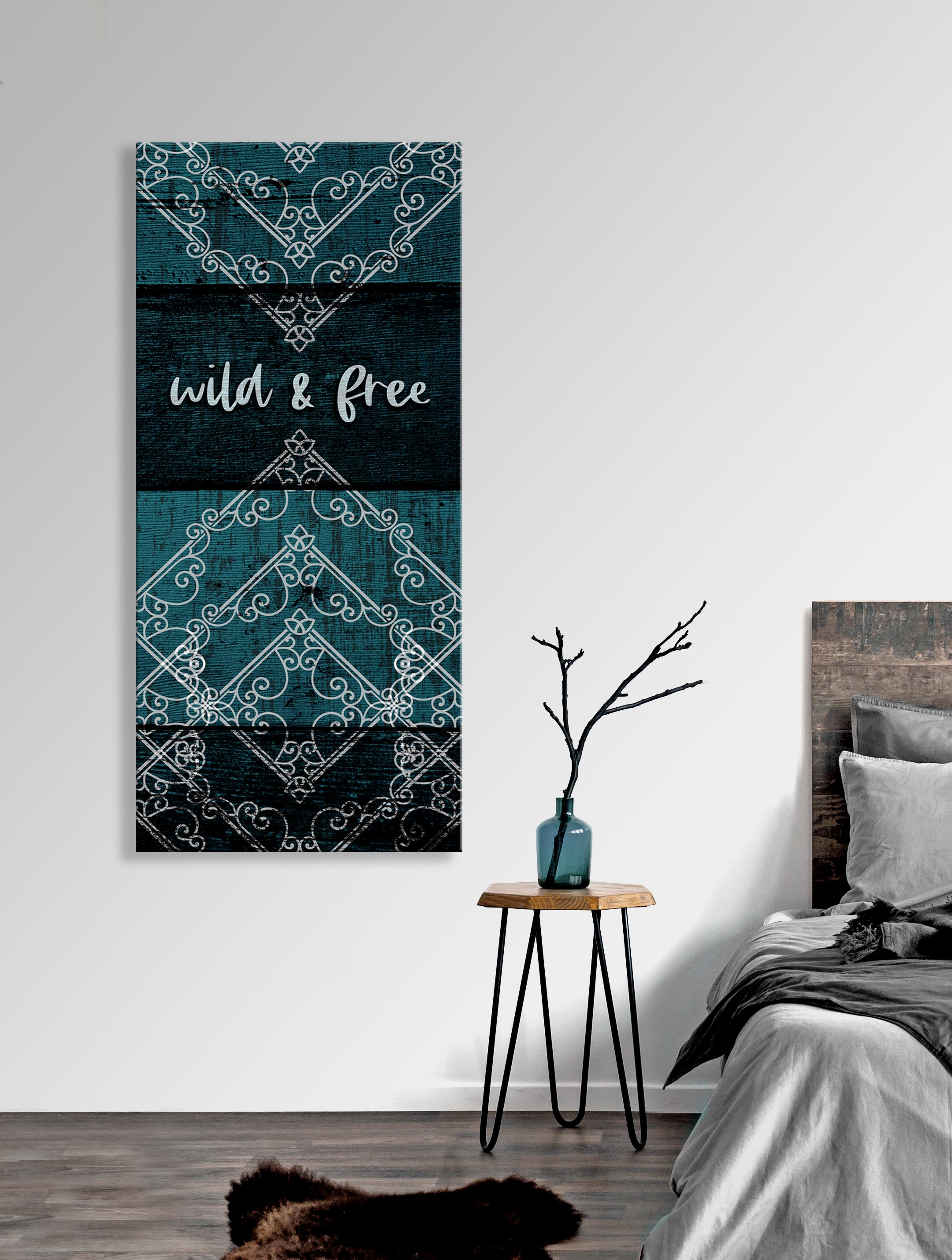 Ready-to-Hang Boho Wall Art: Wild and Free V5 with Wood Frame