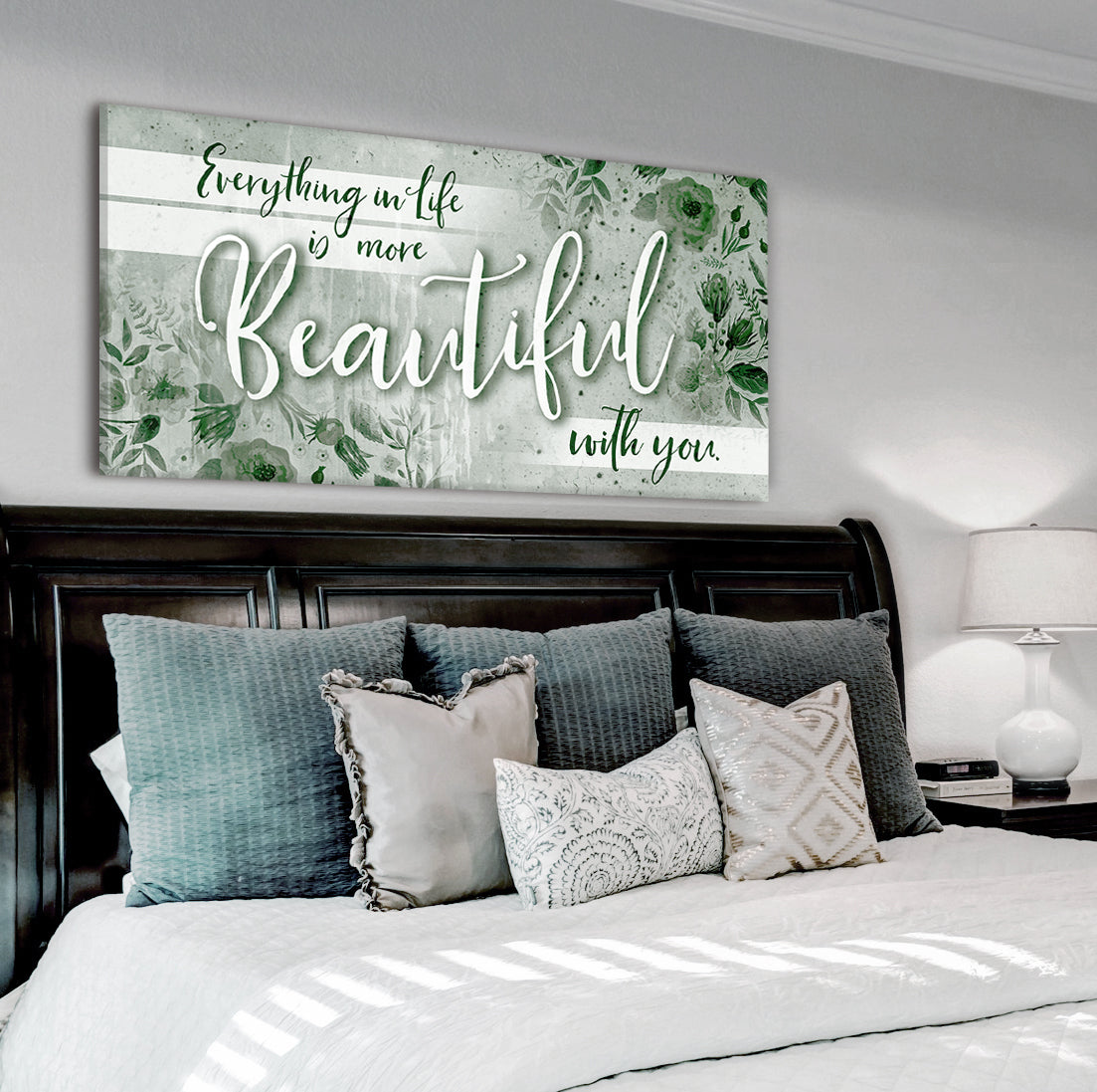 Beautiful Couples Wall Art: 'Everything In Life Is More Beautiful With You' V2 (Ready-to-Hang Wood Frame)