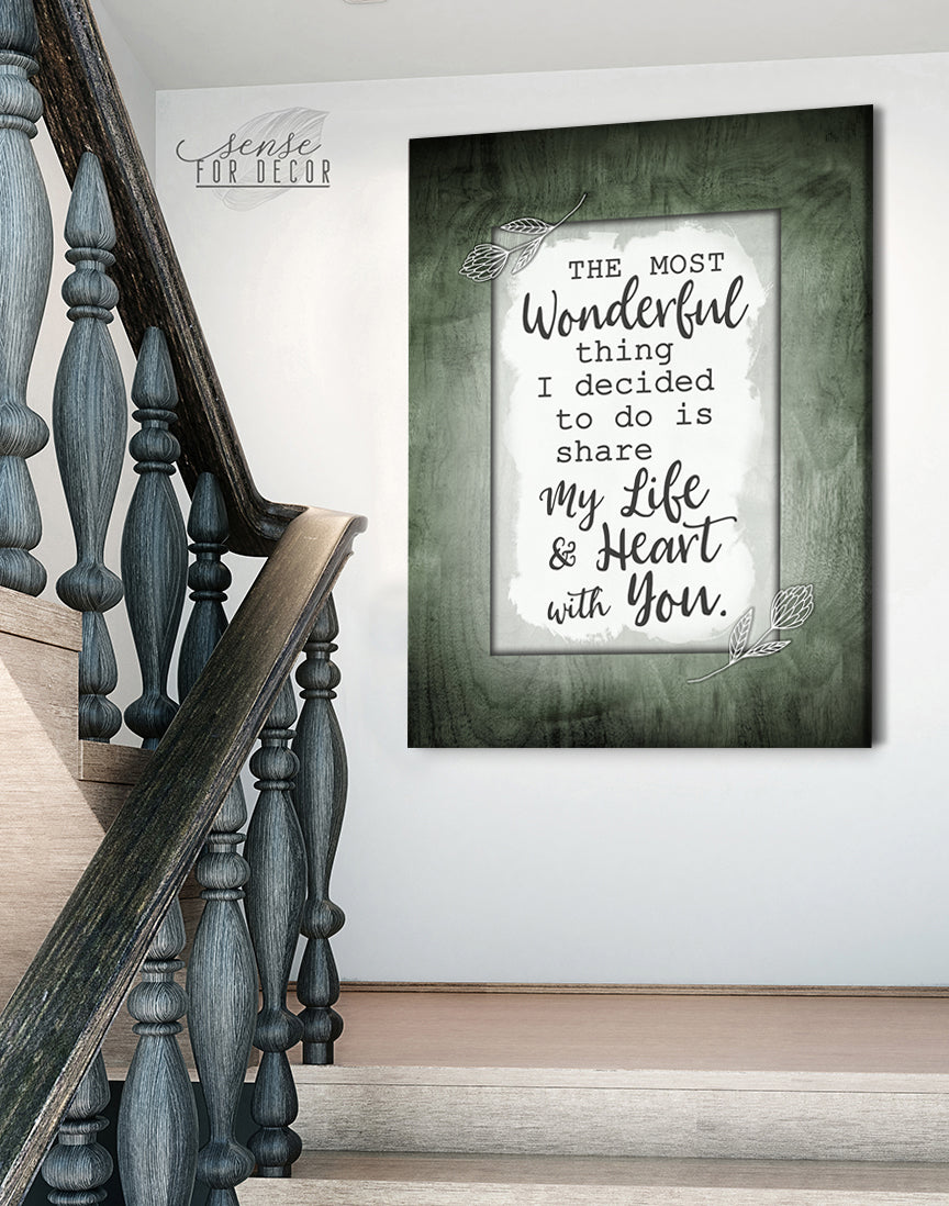 Hot Deal! Couples Wall Art - 'The Most Wonderful Thing I Decided V4' with Wood Frame, Ready to Hang