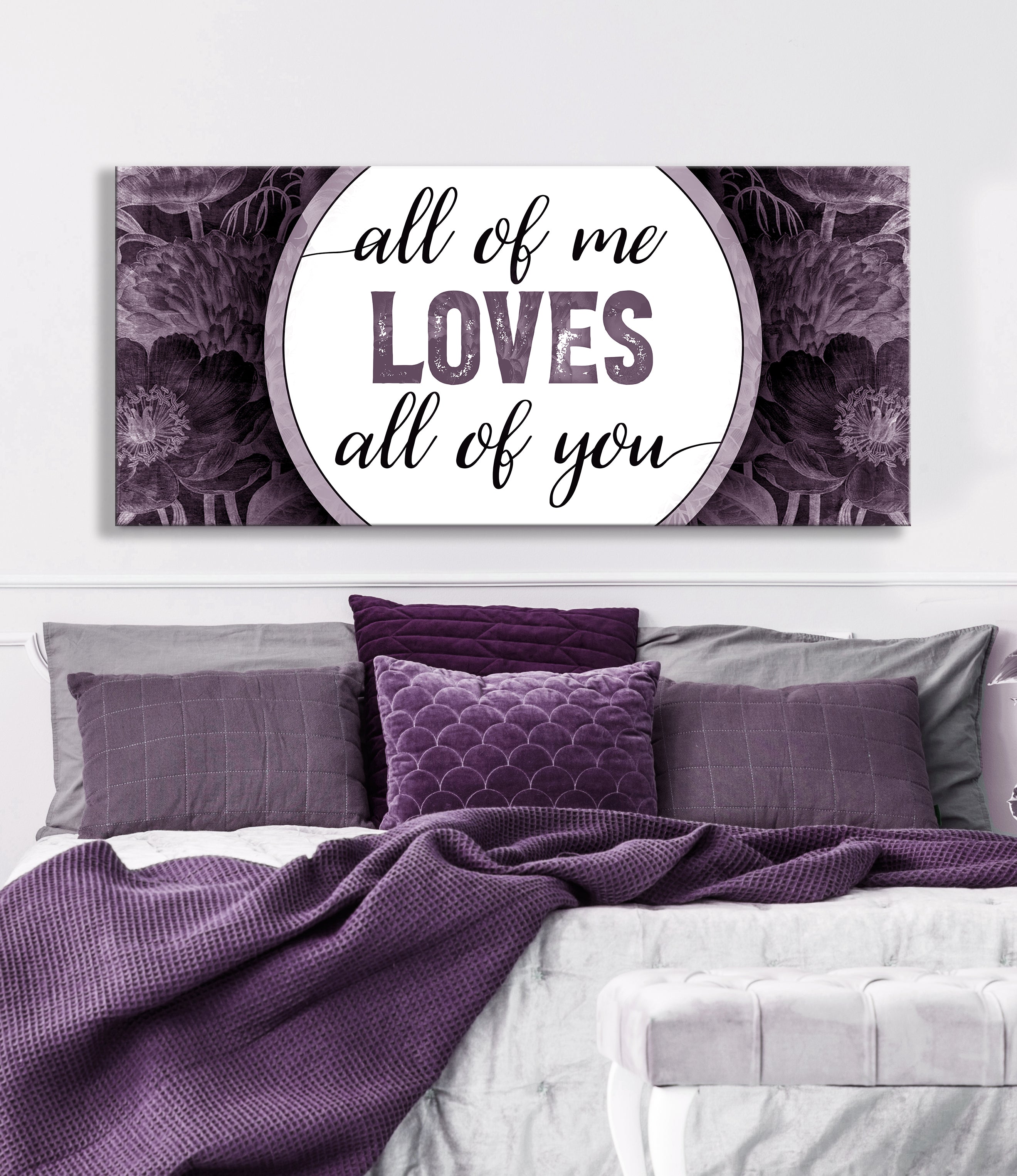 High - Quality Wood - Framed Couples Wall Art: 'All Of Me Loves All Of You' V6, Ready To Hang
