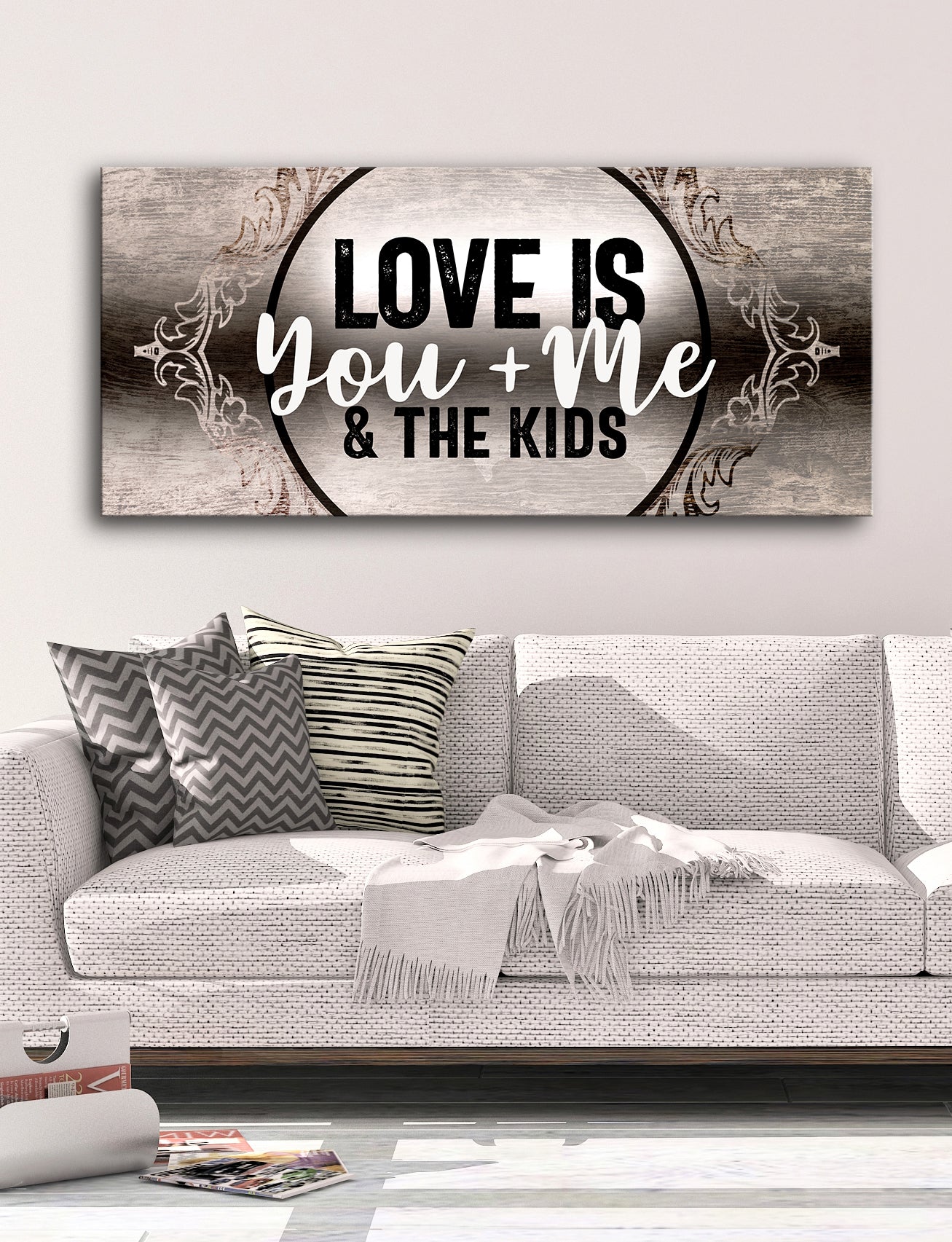 High - quality Wood - framed Couples Wall Art: Love with You, Me and the Kids (Ready to Hang)