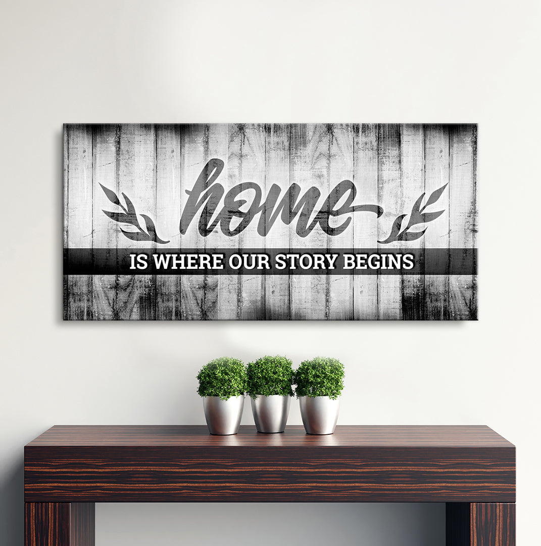 Exclusive! Home Wall Art - 'Home is Where our Story Begins V4' (Wood Frame, Ready to Hang)
