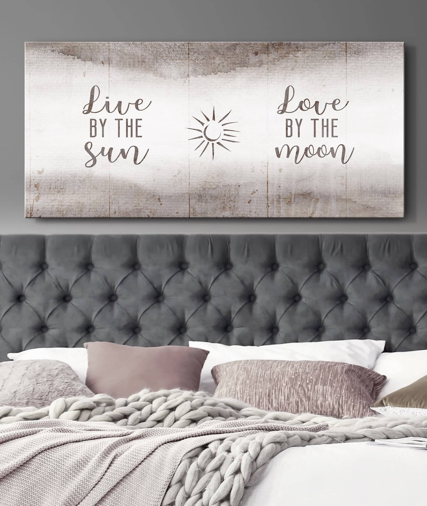 Hot Deal! Bedroom Wall Art - Live By The Sun Love By The Moon V4 (Wood Frame, Ready To Hang)
