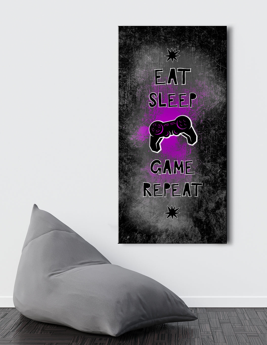 High - Quality Wood - Framed Game Room Wall Art: Eat, Sleep, Game, Repeat (Ready To Hang)