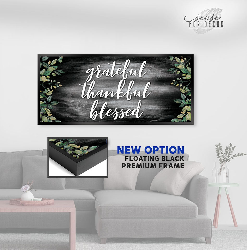 High - Quality Christian Wall Art: Grateful Thankful Blessed V15 with Wood Frame, Ready to Hang