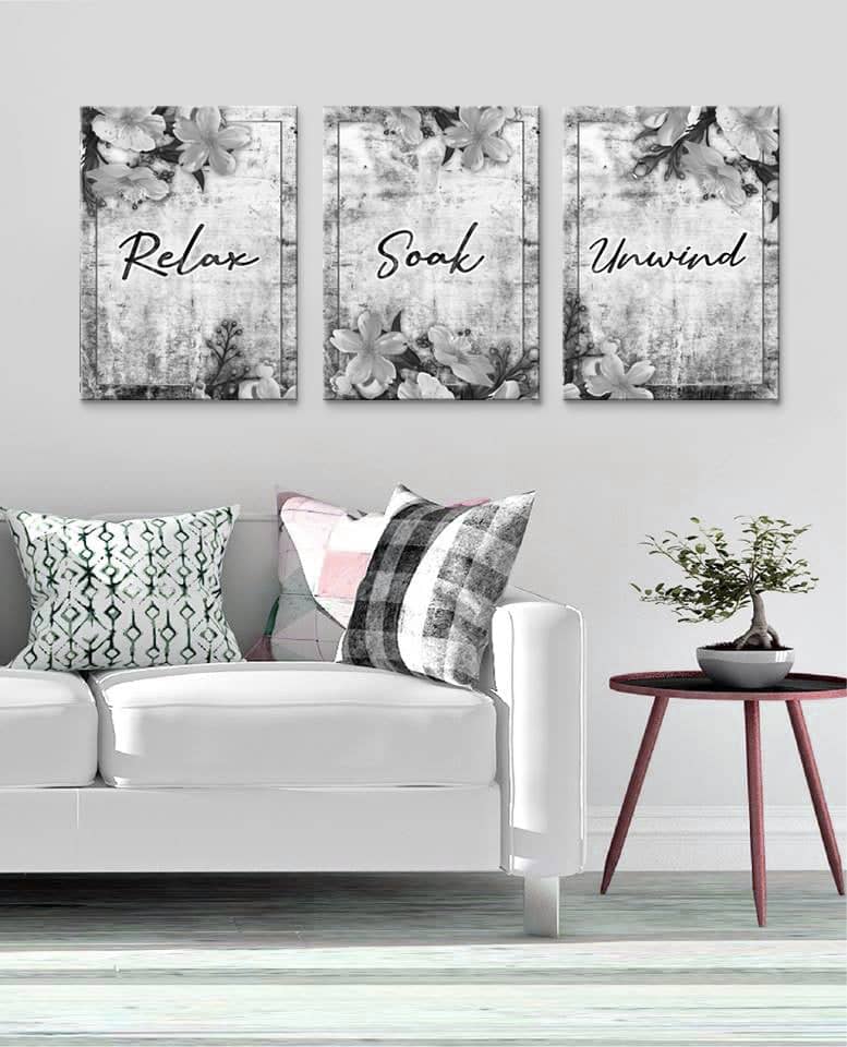 Hot Deal! Set of 3 Relaxing Bathroom Wall Art (Wood Frame, Ready To Hang)