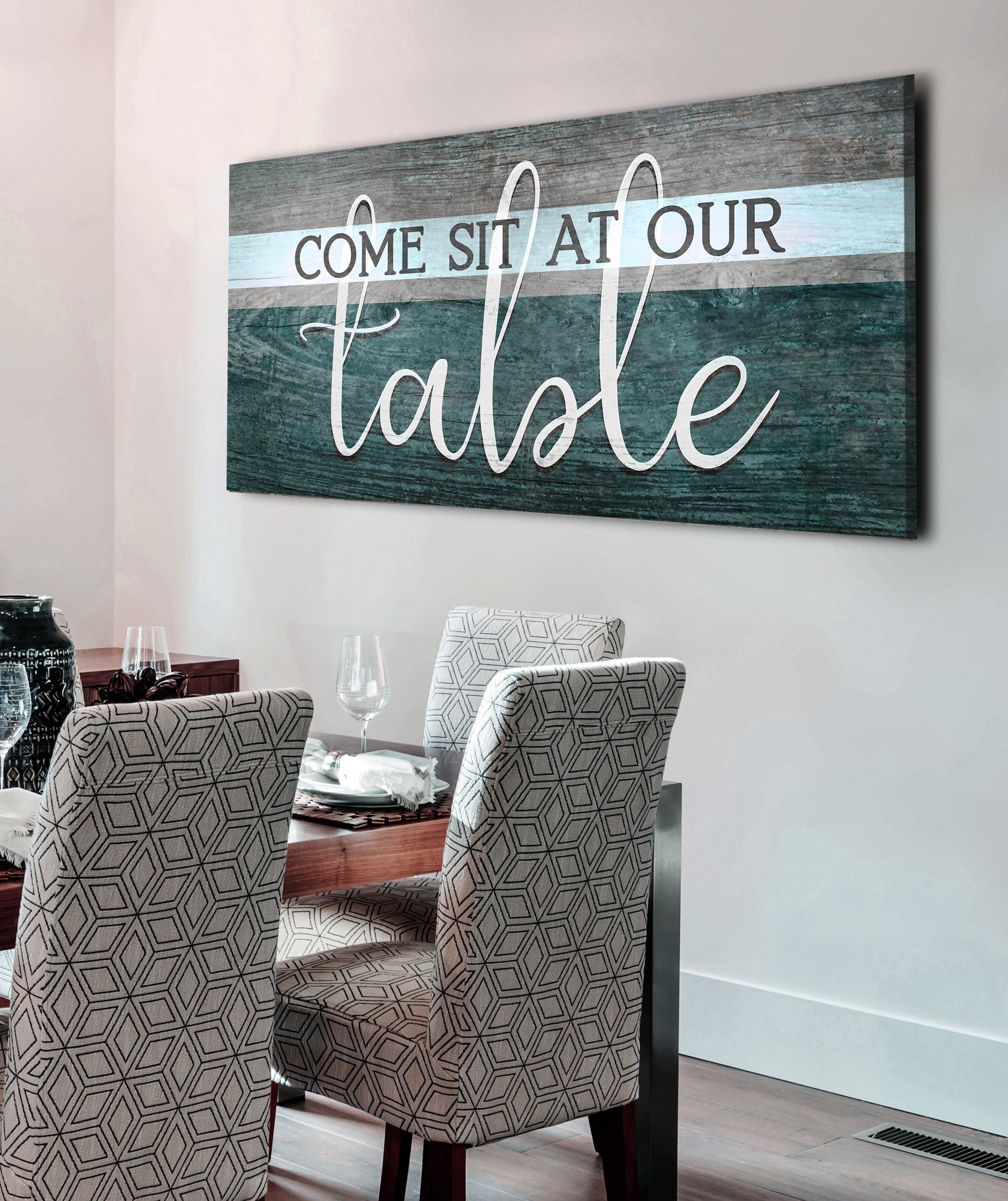 Ready-to-Hang Wood Frame Kitchen Wall Art: Come Sit At Our Table