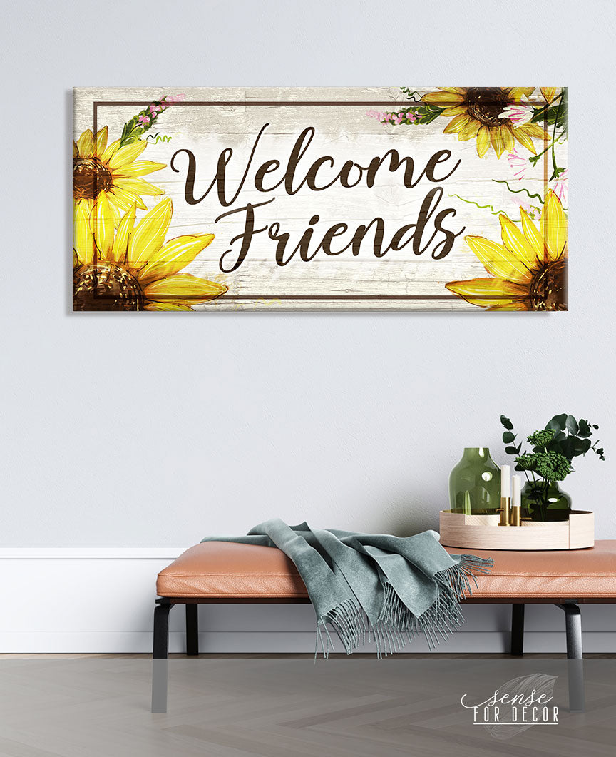 Hot! Welcome Friends Wood Frame Wall Art, Ready To Hang