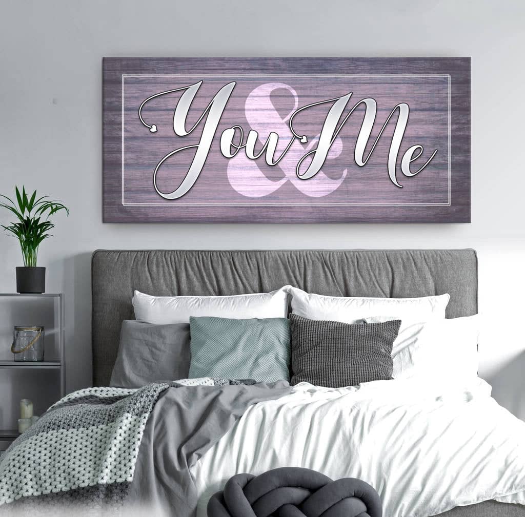 Ready-to-Hang You & Me V2 Bedroom Wall Art with Wood Frame