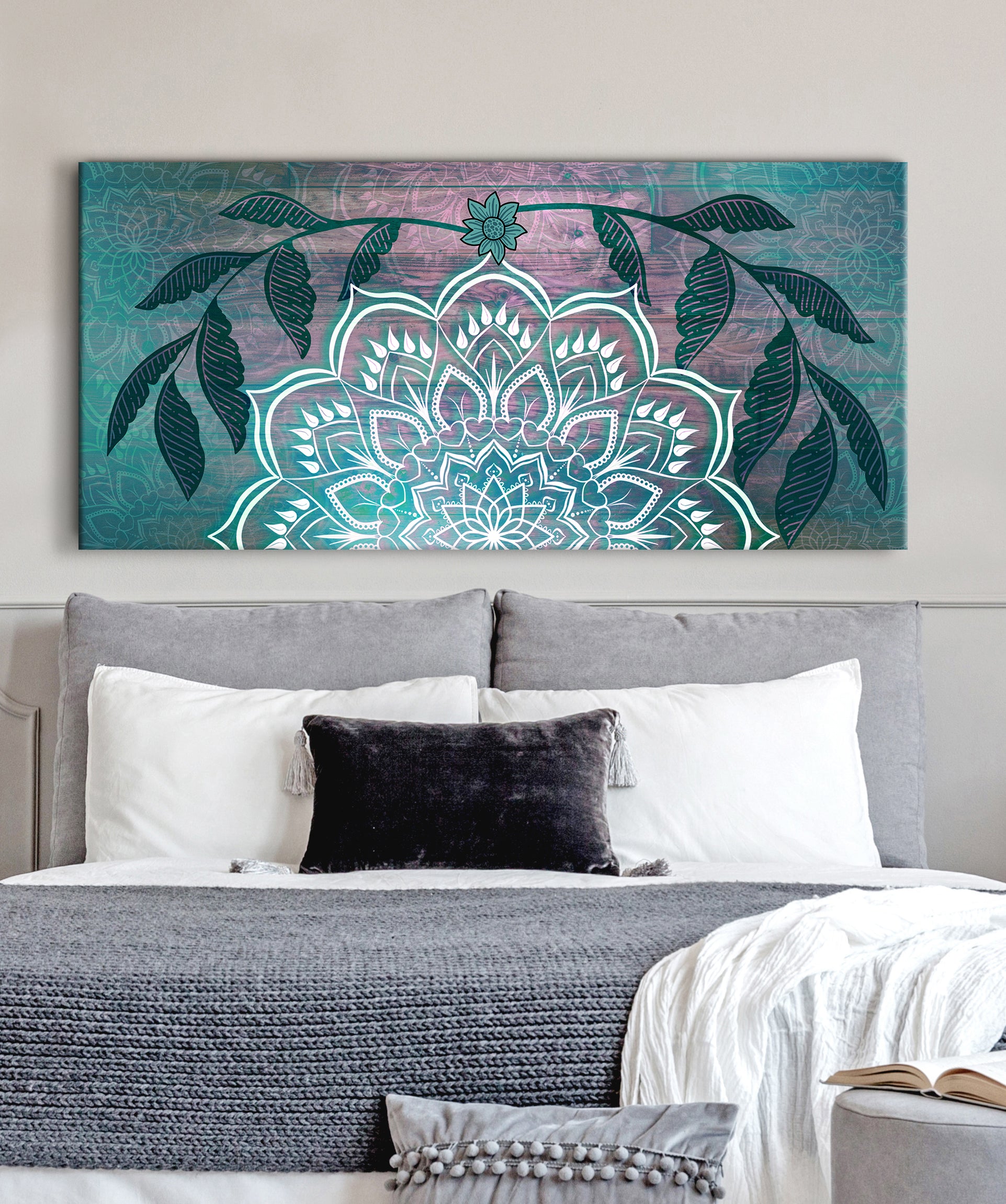 Ready-to-Hang Boho Mandala Wall Art V2 with Wood Frame for Home Decor