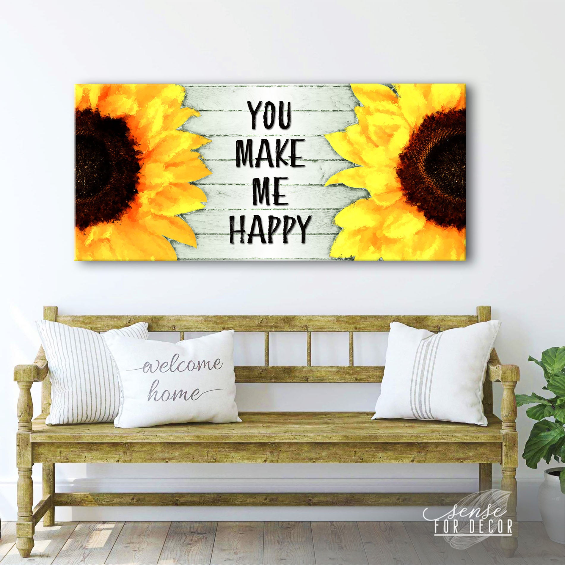 Exclusive Couples Wall Art - 'You Make Me Happy V3' with Wood Frame, Ready to Hang, Buy 2 Save 20%